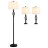 HOMCOM 3 Piece Lamp Set with Floor and Table Lamps Metal Pole Round Base Fabric Shade for Living Room Bedroom Black White
