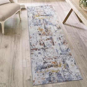 2X8 Ivory/Blue /Abstract Non-Shedding Living Room Bedroom Dining Home Office Stylish and Stain Resistant Area Rug