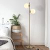 HOMCOM Decorative Floor Lamp with 2 Glass Shades Modern Lighting for Living Room Bedroom White