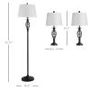 HOMCOM 3 Piece Lamp Set with Floor and Table Lamps Metal Pole Round Base Fabric Shade for Living Room Bedroom Black White