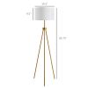HOMCOM Elegant Floor Lamp 59.75" Fabric Shade E26 Holder Steel Tripod Gold for Living Room