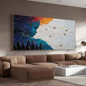 Original Blue Goddess Oil Painting On Canvas Large Wall Art Abstract White Waves Art Custom Painting Living room Wall Decor Home Decor (Style: 01, size: 140x280cm)