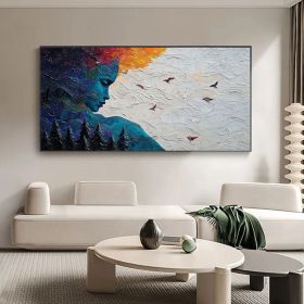 Original Blue Goddess Oil Painting On Canvas Large Wall Art Abstract White Waves Art Custom Painting Living room Wall Decor Home Decor (Style: 01, size: 40x80cm)