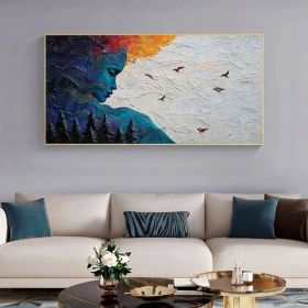 Original Blue Goddess Oil Painting On Canvas Large Wall Art Abstract White Waves Art Custom Painting Living room Wall Decor Home Decor (Style: 01, size: 60x120cm)