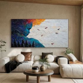 Original Blue Goddess Oil Painting On Canvas Large Wall Art Abstract White Waves Art Custom Painting Living room Wall Decor Home Decor (Style: 01, size: 70x140cm)