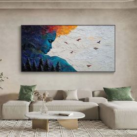 Original Blue Goddess Oil Painting On Canvas Large Wall Art Abstract White Waves Art Custom Painting Living room Wall Decor Home Decor (Style: 01, size: 80x160cm)
