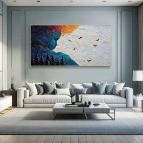 Original Blue Goddess Oil Painting On Canvas Large Wall Art Abstract White Waves Art Custom Painting Living room Wall Decor Home Decor (Style: 01, size: 120x240cm)