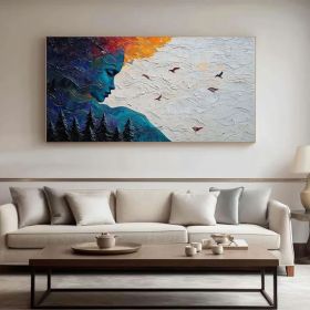Original Blue Goddess Oil Painting On Canvas Large Wall Art Abstract White Waves Art Custom Painting Living room Wall Decor Home Decor (Style: 01, size: 100x200cm)