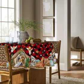 Horaldaily Christmas Tablecloth 52×70 Inch, Holy Nativity Red Buffalo Plaid Washable Table Cover for Party Picnic Dinner Decor (size: 70" (Round))